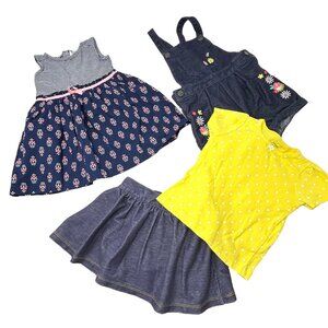 Baby Girl's - Navy Blue Dress. Bibbed Shorts, Skirt, Yellow Shirt - Size 18 Mont